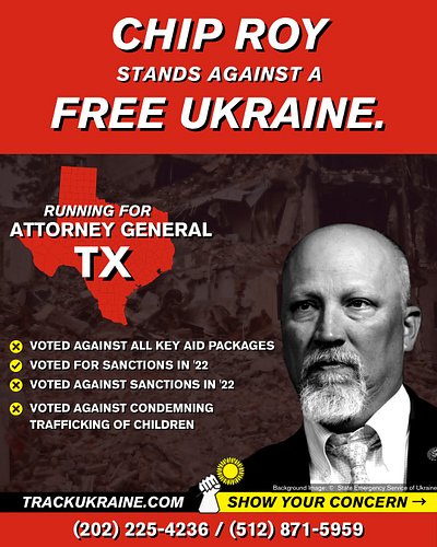 Congressman @chiproytx voted against every vital support package for Ukraine. Voted against condemning the trafficking of Ukr...