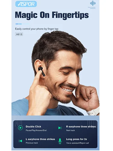 Aspor A613 BT5.3 Wireless TWS Earbuds - Stereo Sound with USB-C Charging Case product image (9)