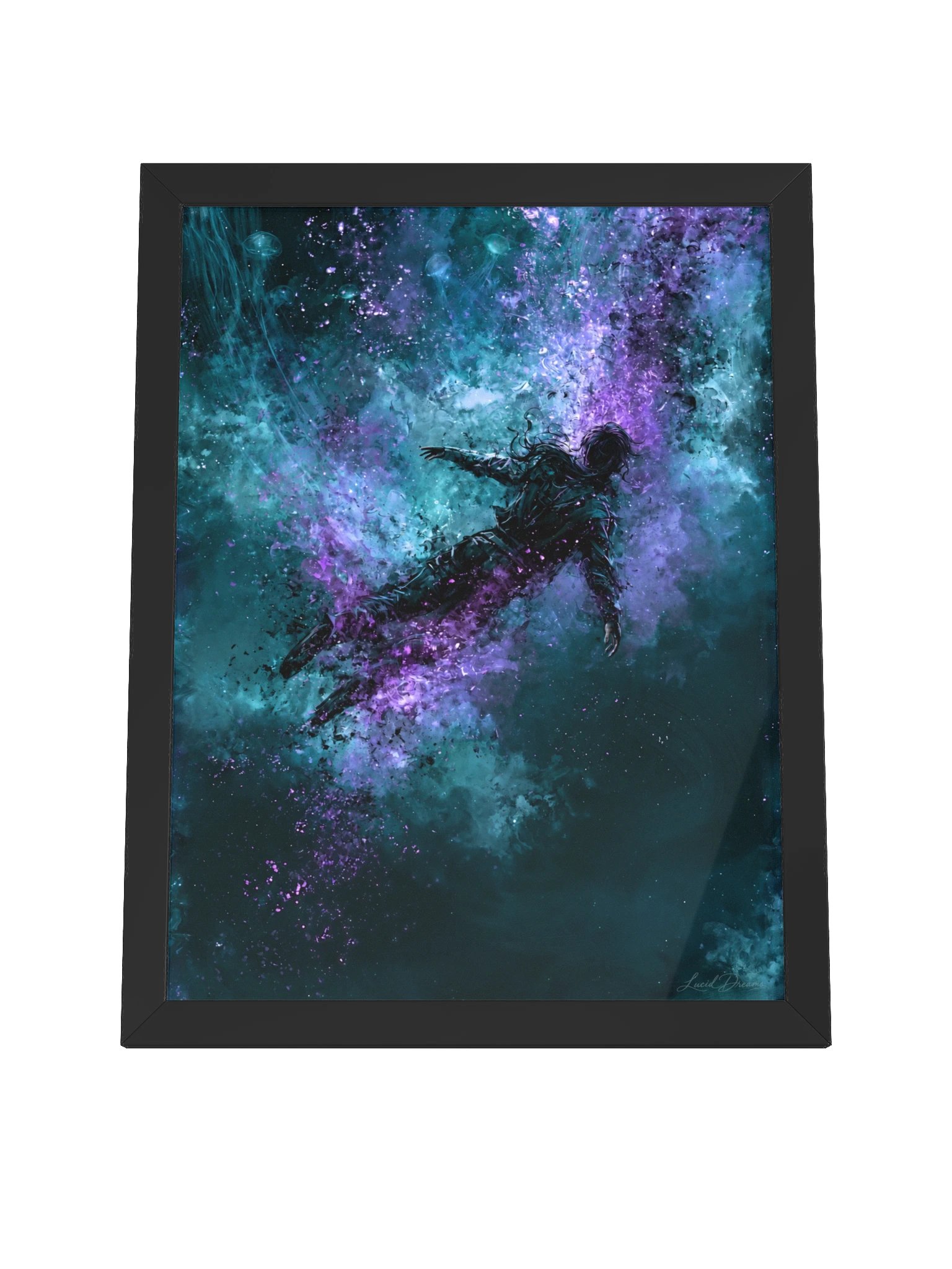 Floating Cosmic Figure Framed Art Print — Where Gravity Ends product image (8)