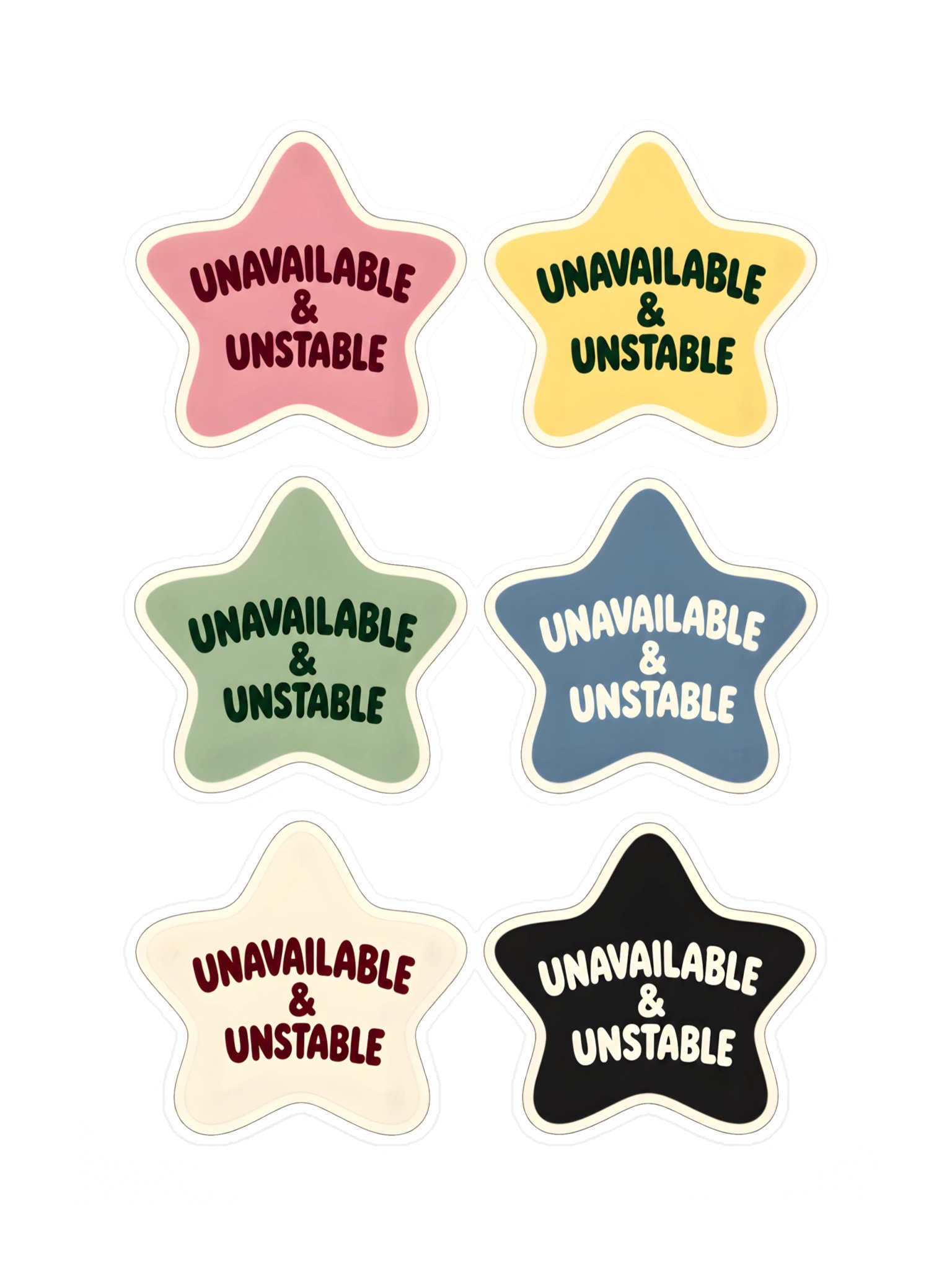 Unavailable & Unstable Star Sticker Pack (6 Stickers) product image (1)