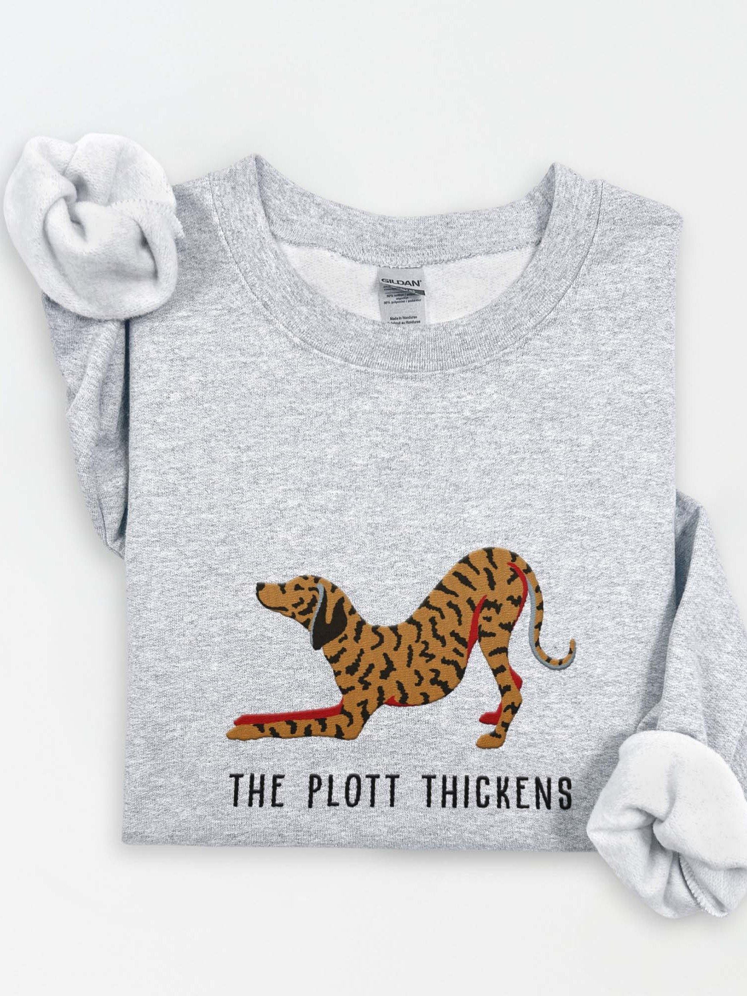 The Plott Thickens Sweatshirt (Embroidered) of a Plott Hound(Tan Brindle) product image (1)