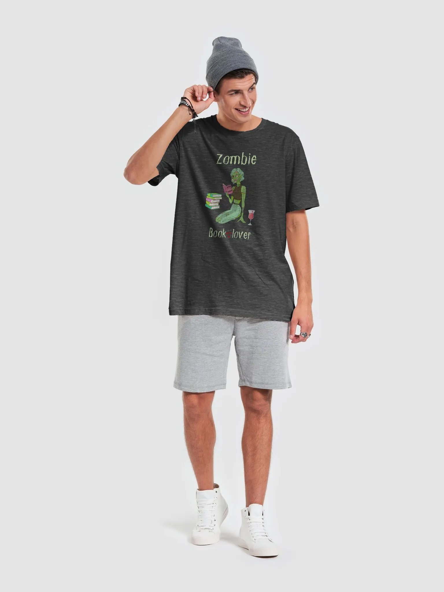Zombie Book Lover Dark Grey T-shirt product image (6)