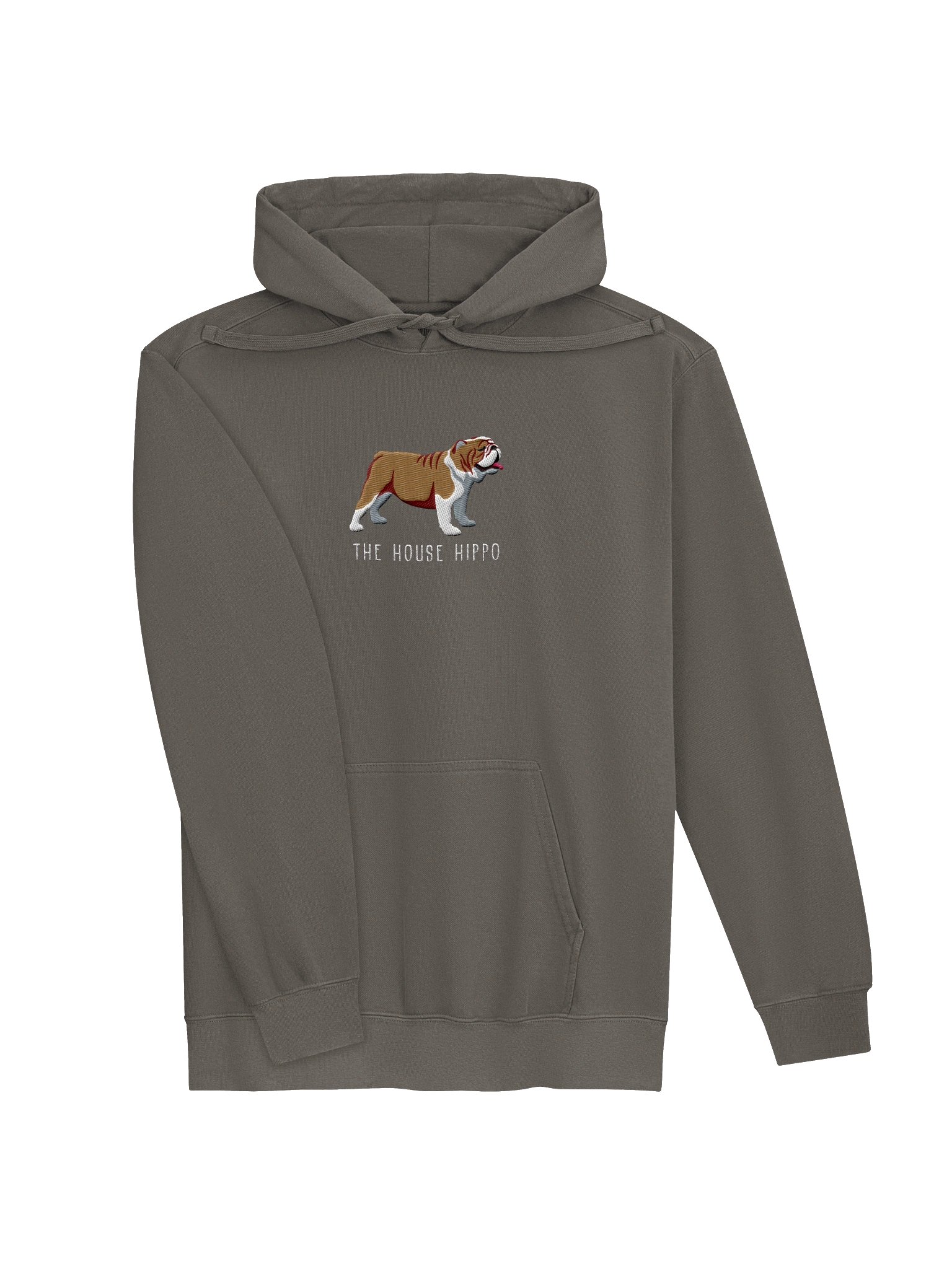 The House Hippo Premium Hoodie (Embroidered) of an English Bulldog(Brown & White) product image (7)