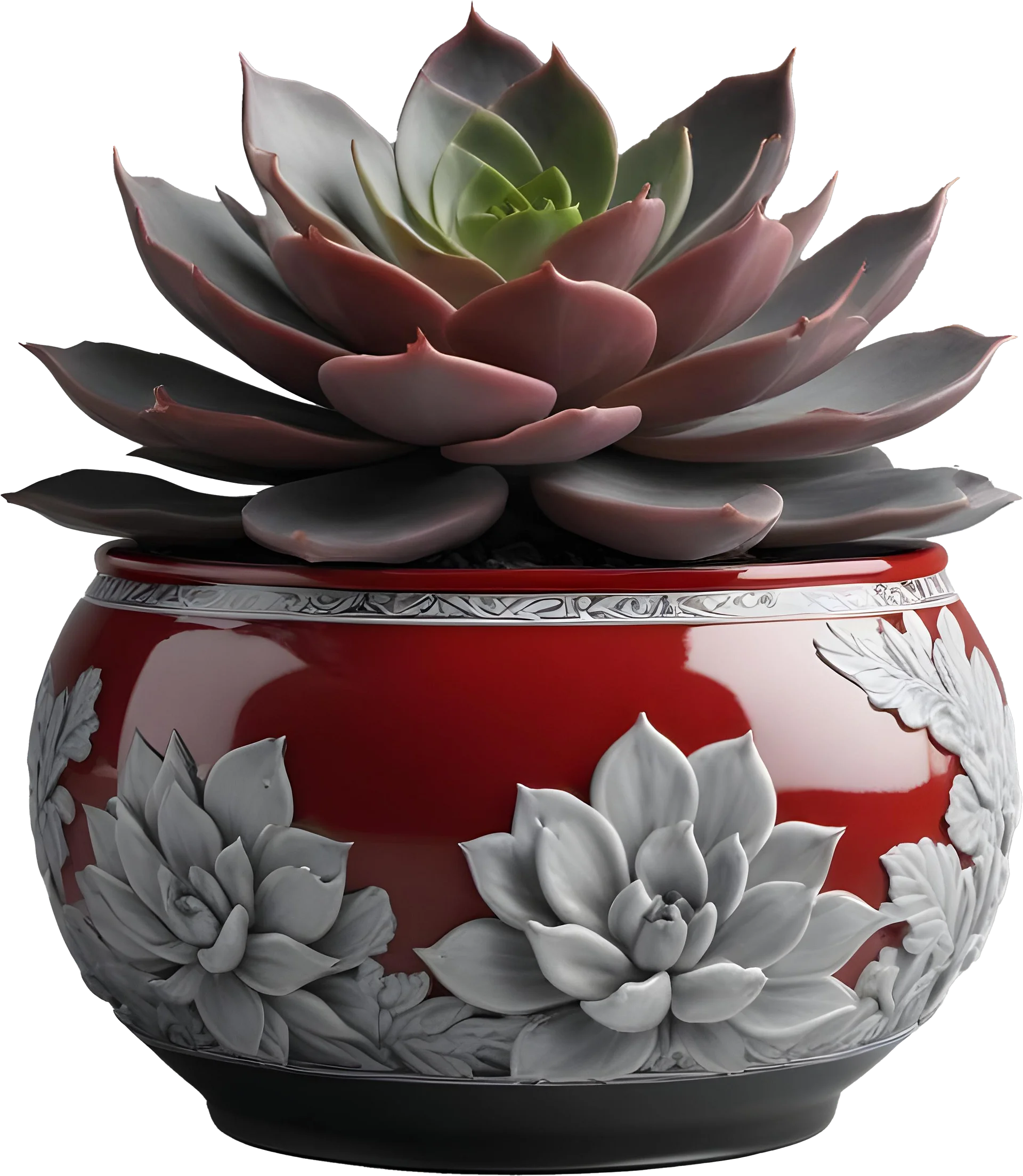Chinese Succulent Planter – Graceful Floral Motif PNG product image (1)