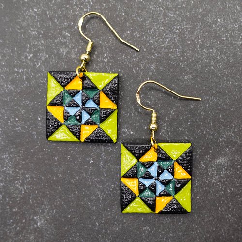 So I've kind of gotten into these quilt block earrings. There are a million different color combos I could do, and I'm still ...