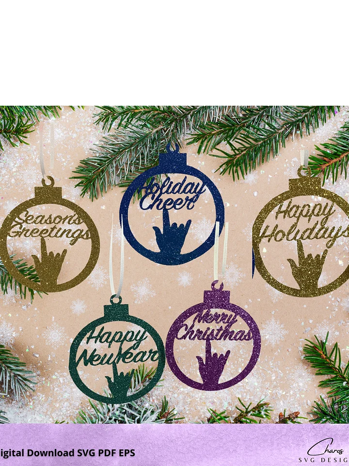ASL I Love You Holiday Ornaments Bundle SVG | Laser Cut File product image (2)