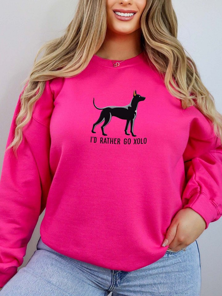 I'd Rather Go Xolo Sweatshirt (Embroidered) of a Xoloitzcuintli(Black, Coated) product image (2)