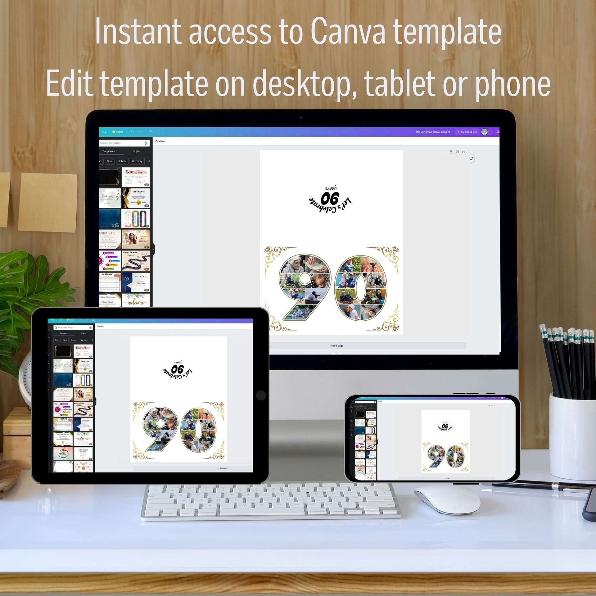 Ninety Year Celebration Card Photo Collage Canva Template product image (4)