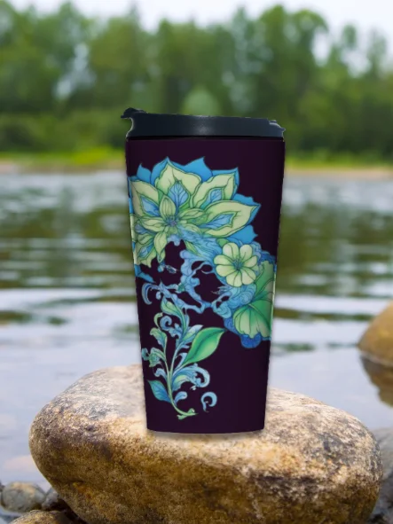 Cool Blue Florals - Stainless Steel Travel Mug product image (2)
