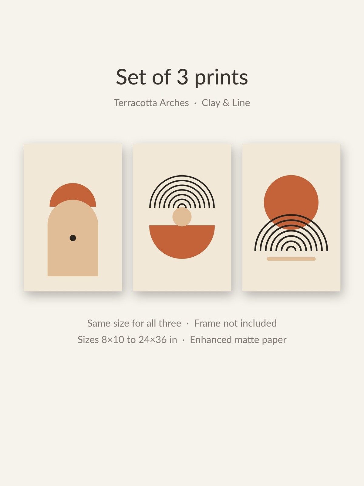 Bathroom Wall Art Set of 3 | Terracotta Abstract Boho Prints product image (2)