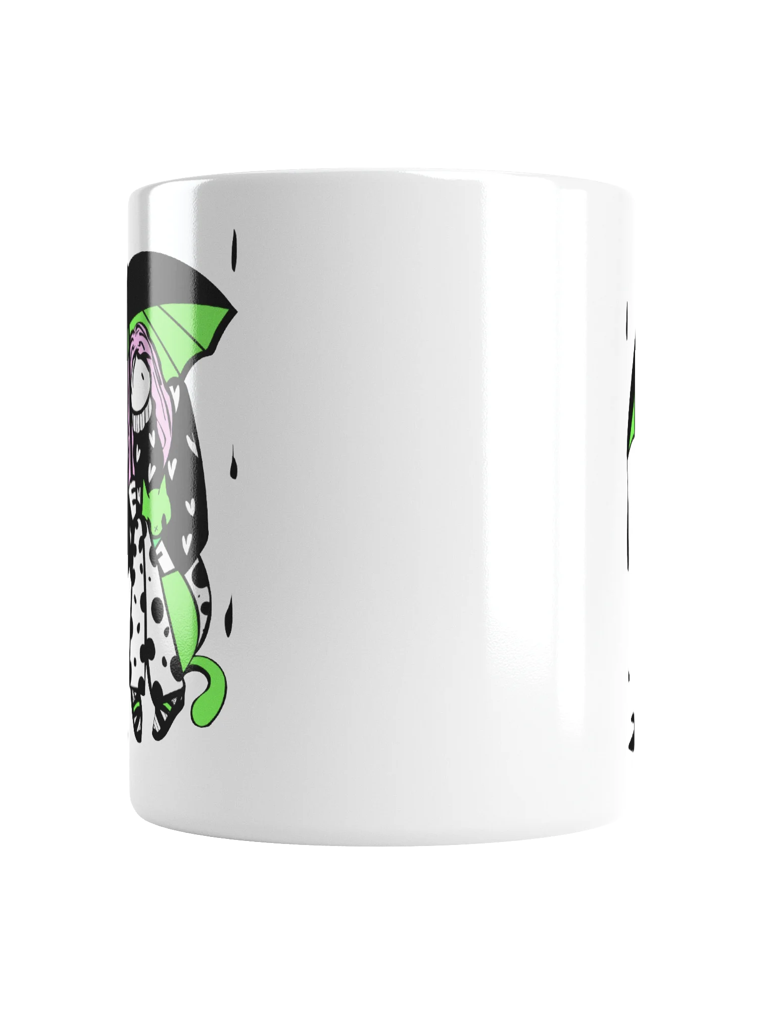 Mug: Girl with cat in rain series: green, pink, black and white product image (6)