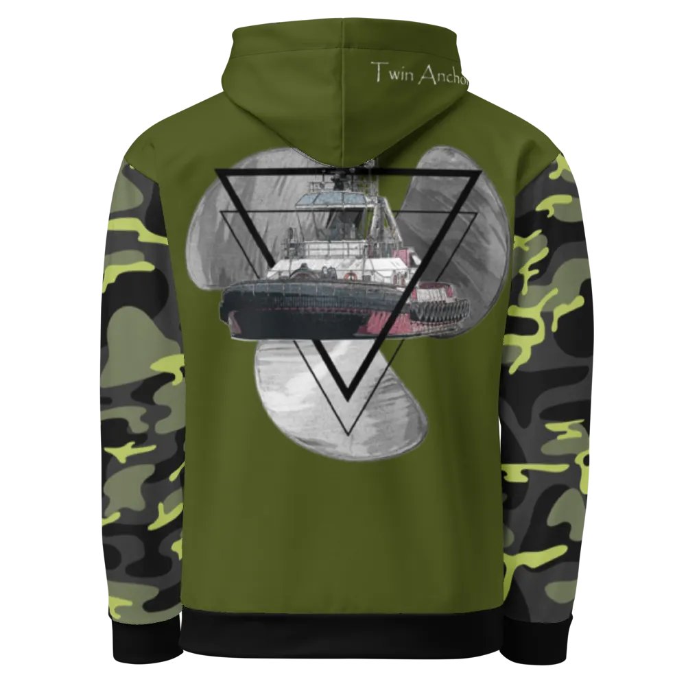 Camouflage & Green Three blade prop triangle Athena tug Hoodie product image (3)