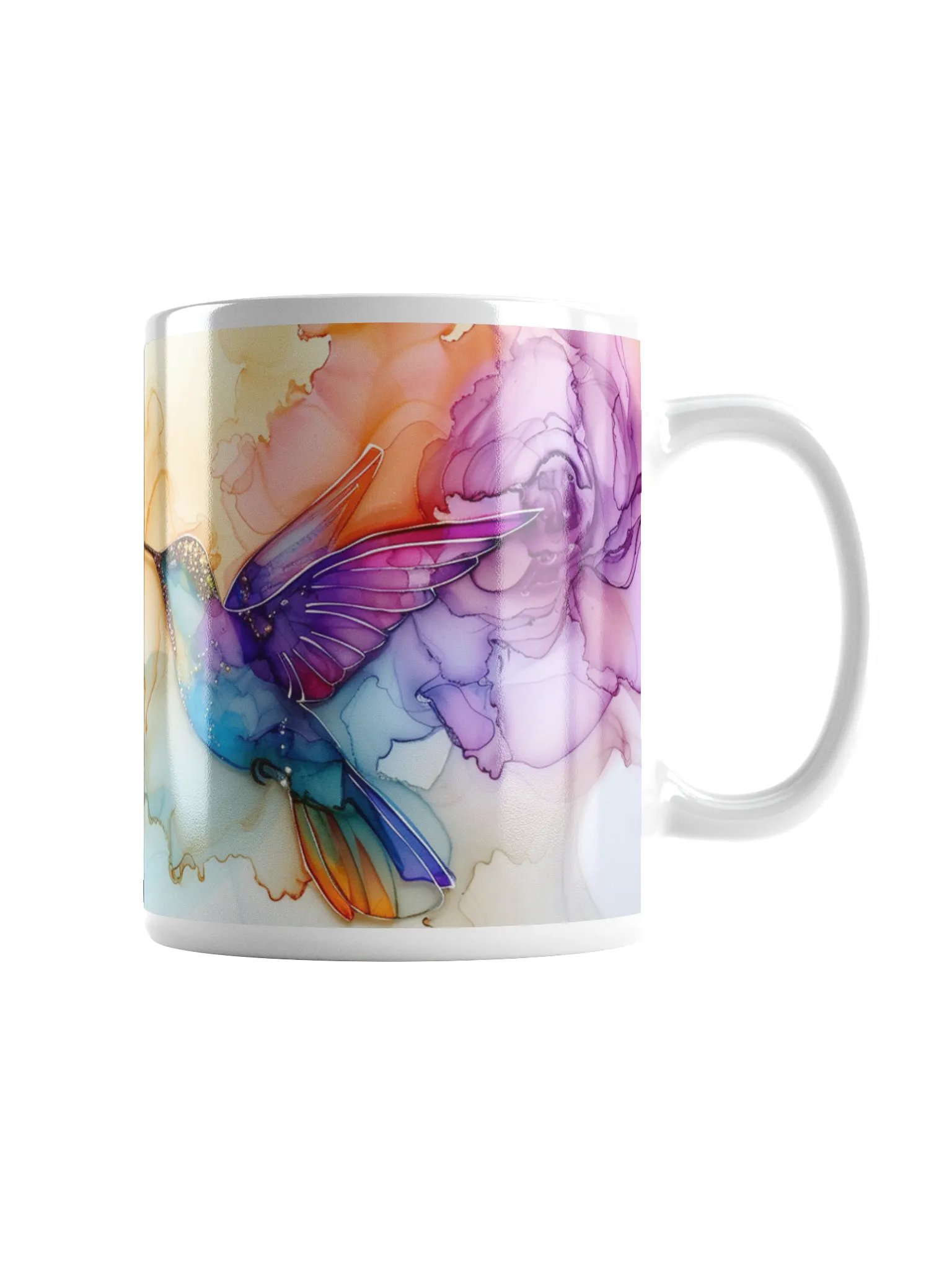 Hummingbird Alcohol Ink White Glossy Ceramic Mug by Treasure Pie product image (1)