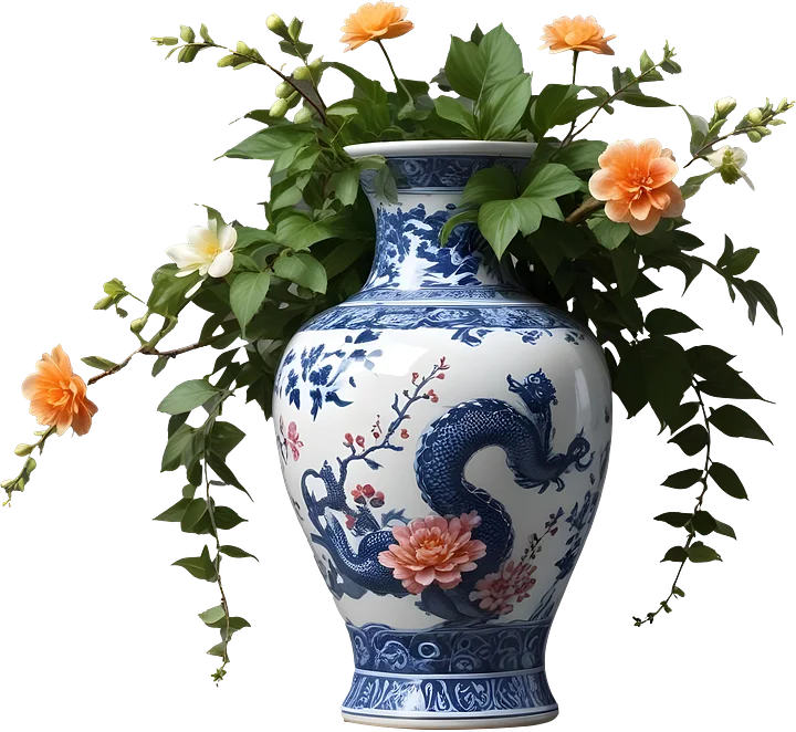 Azure Dragon Vase – Elegance in Bloom PNG product image (1)