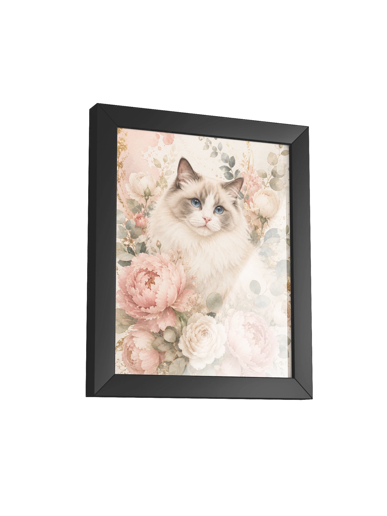 Pastel Blue-Eyed Cat Floral Framed Poster product image (2)