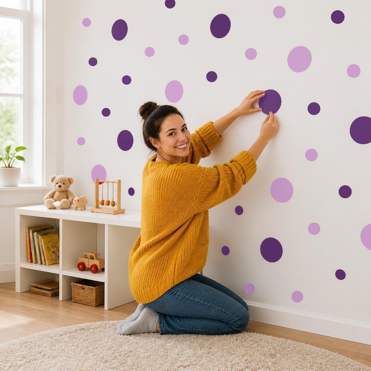 Lilac and Purple Polka Dot Wall Decals, 2" and 4" Vinyl Circle Stickers, Removable Dot Decals for Nursery, Kids Room, Playroom product image (2)