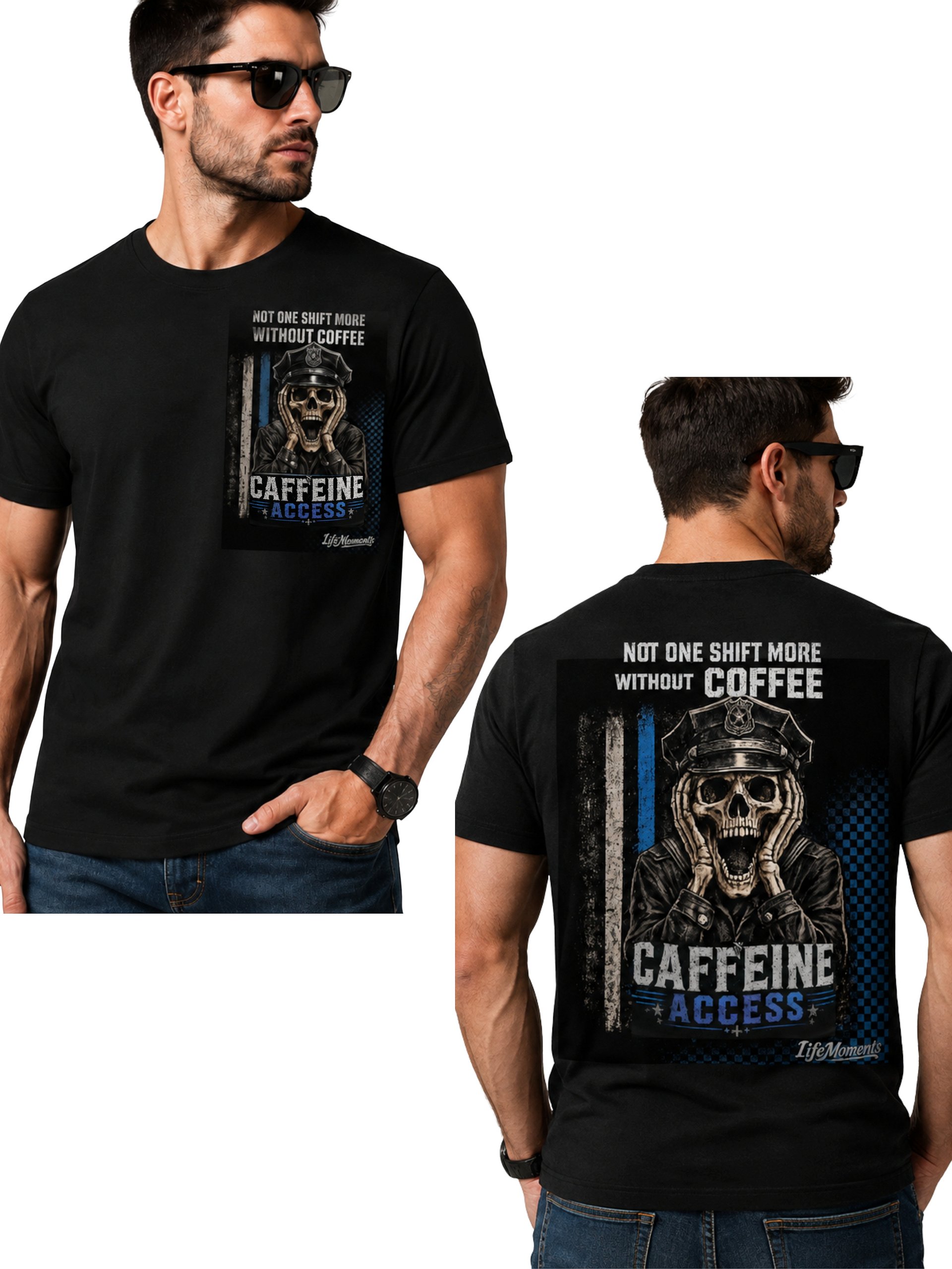 Funny Police Night Shift Shirt - Skull Caffeine - 100% Cotton product image (1)