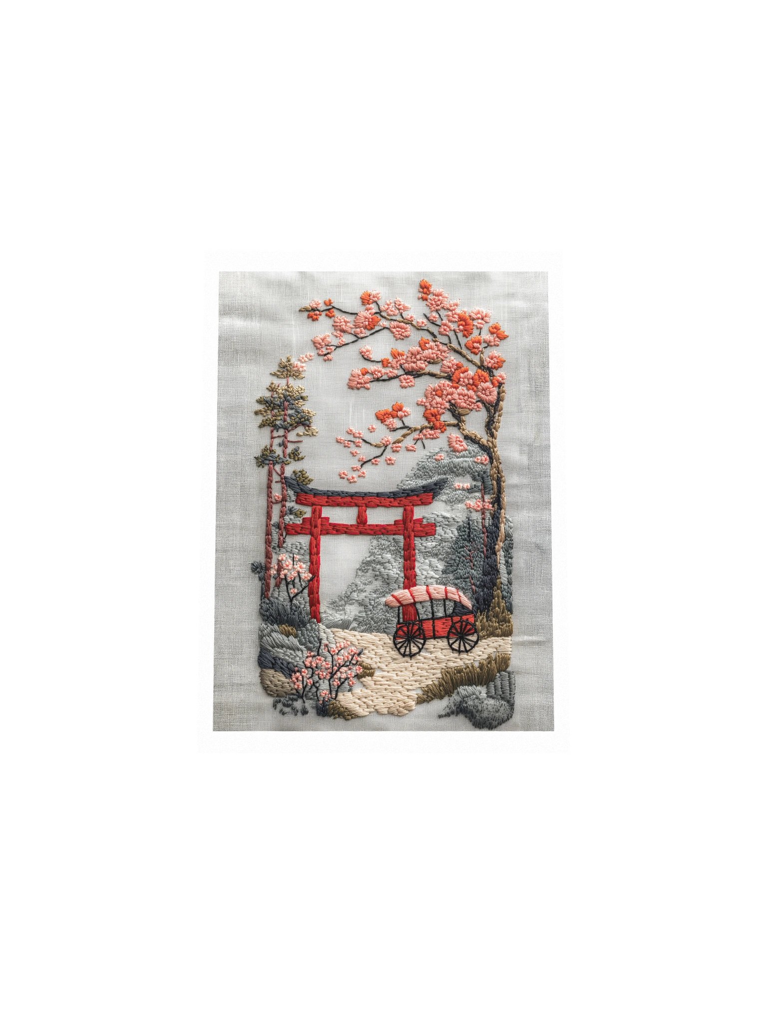 A Quiet Spring in Kyoto | Embroidery-Style Wall Art — Unframed Print product image (4)