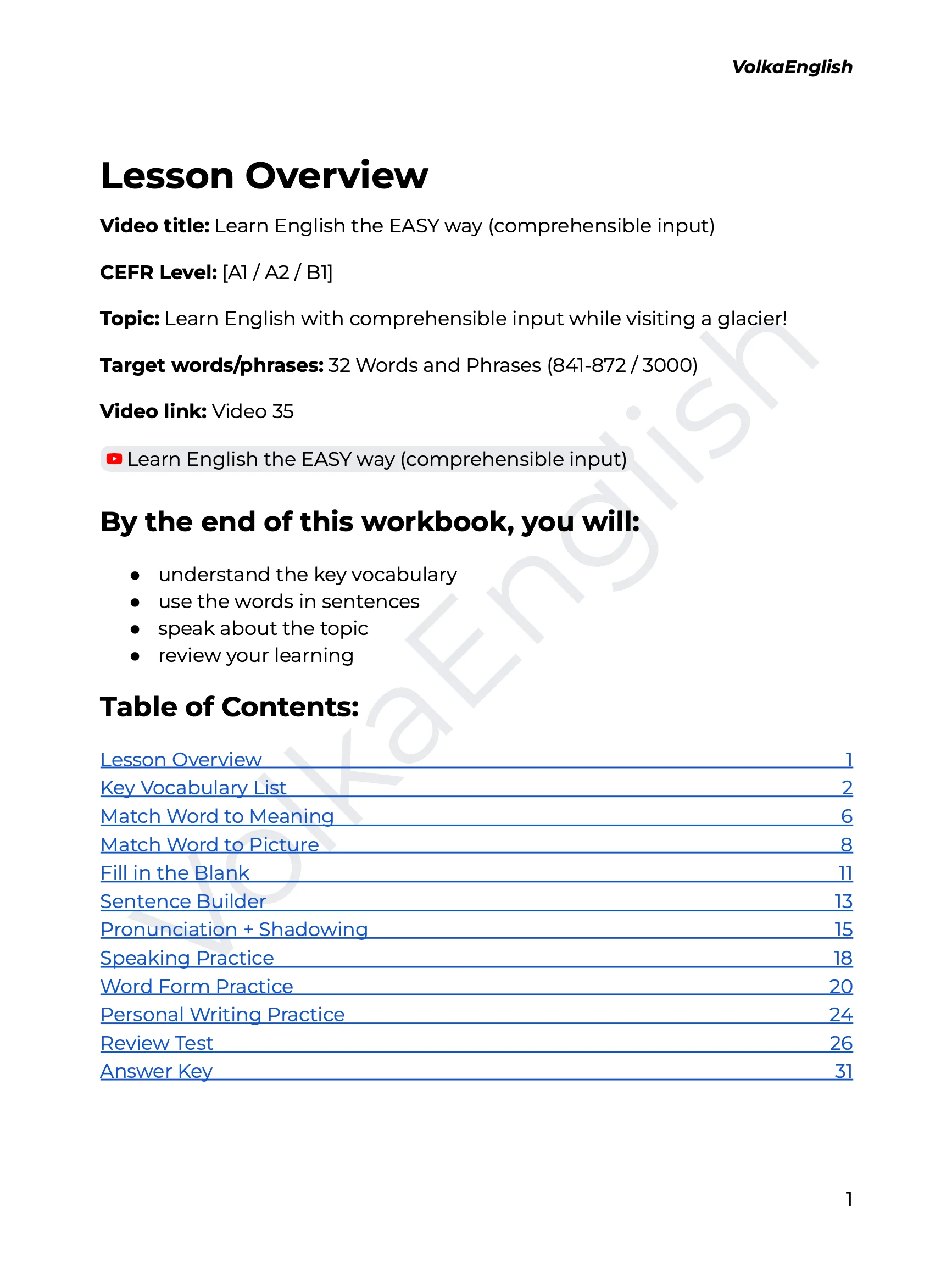 Learn English the EASY way (comprehensible input) - Video 35 Study Pack product image (2)