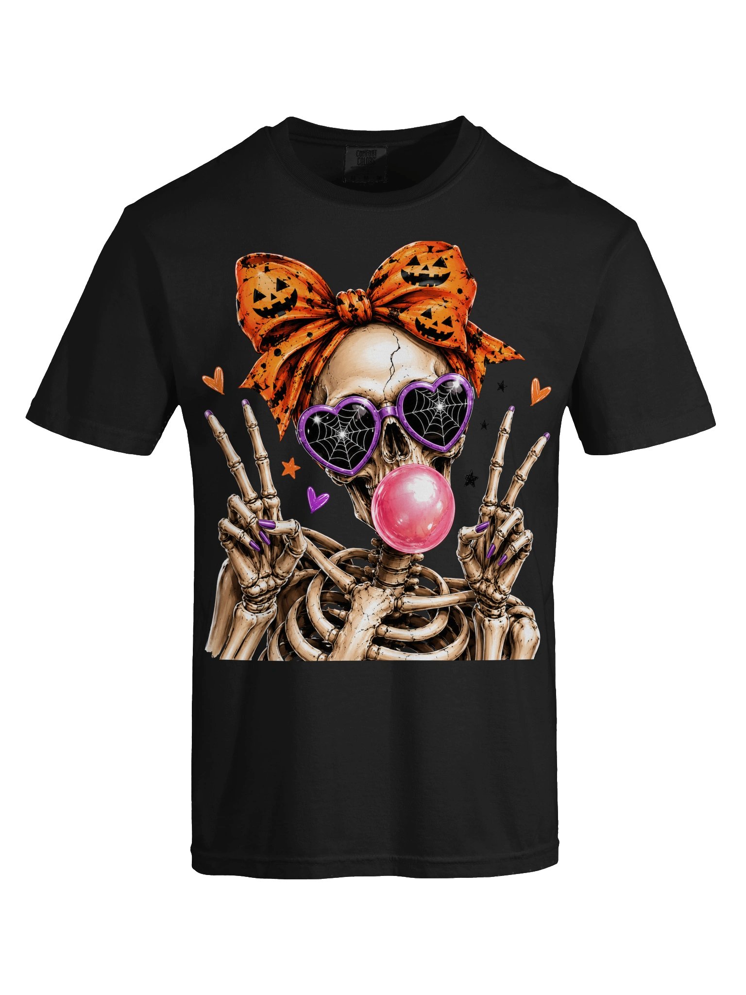 Pink Bubblegum Skeleton Girl T-Shirt — Halloween Bow Graphic Tee, Oversized Fit product image (1)