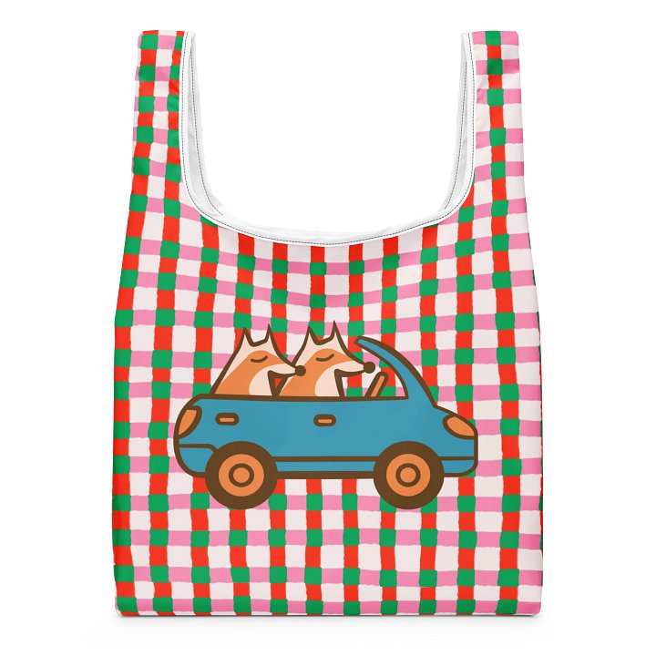 Foxes In a Car – Striped Reusable Market Tote product image (1)