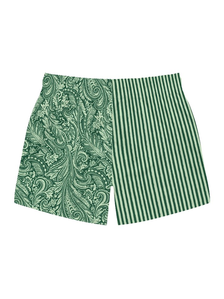 Seaweed Green Paisley and Stripes Swim Trunks product image (2)