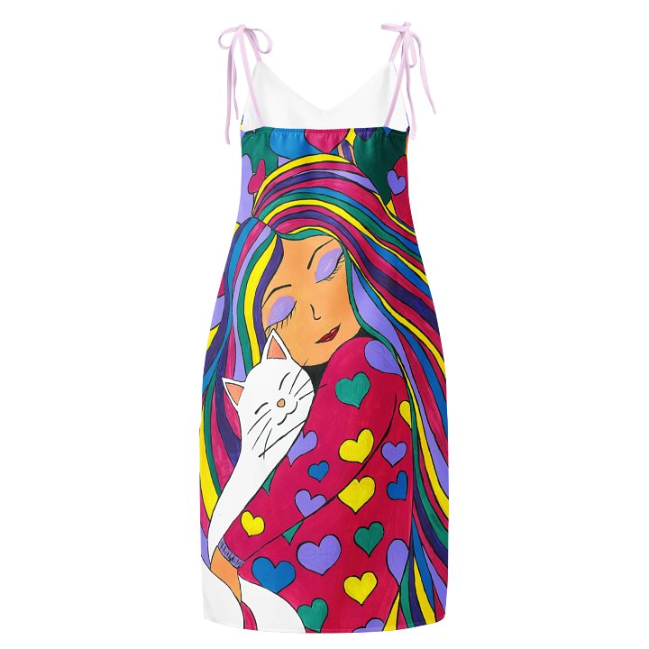 Girl with the cat (art by Dina R.) acrylic painting picture - Slip Dress product image (2)