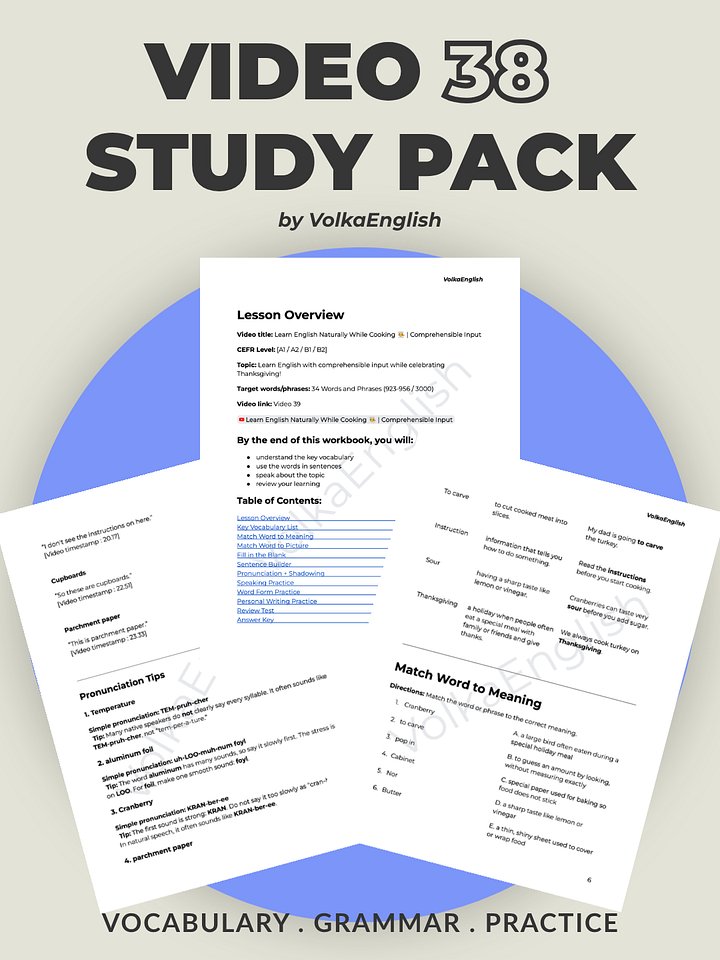 Learn English Naturally While Cooking 🧑‍🍳 | Comprehensible Input - Video 38 Study Pack product image (1)