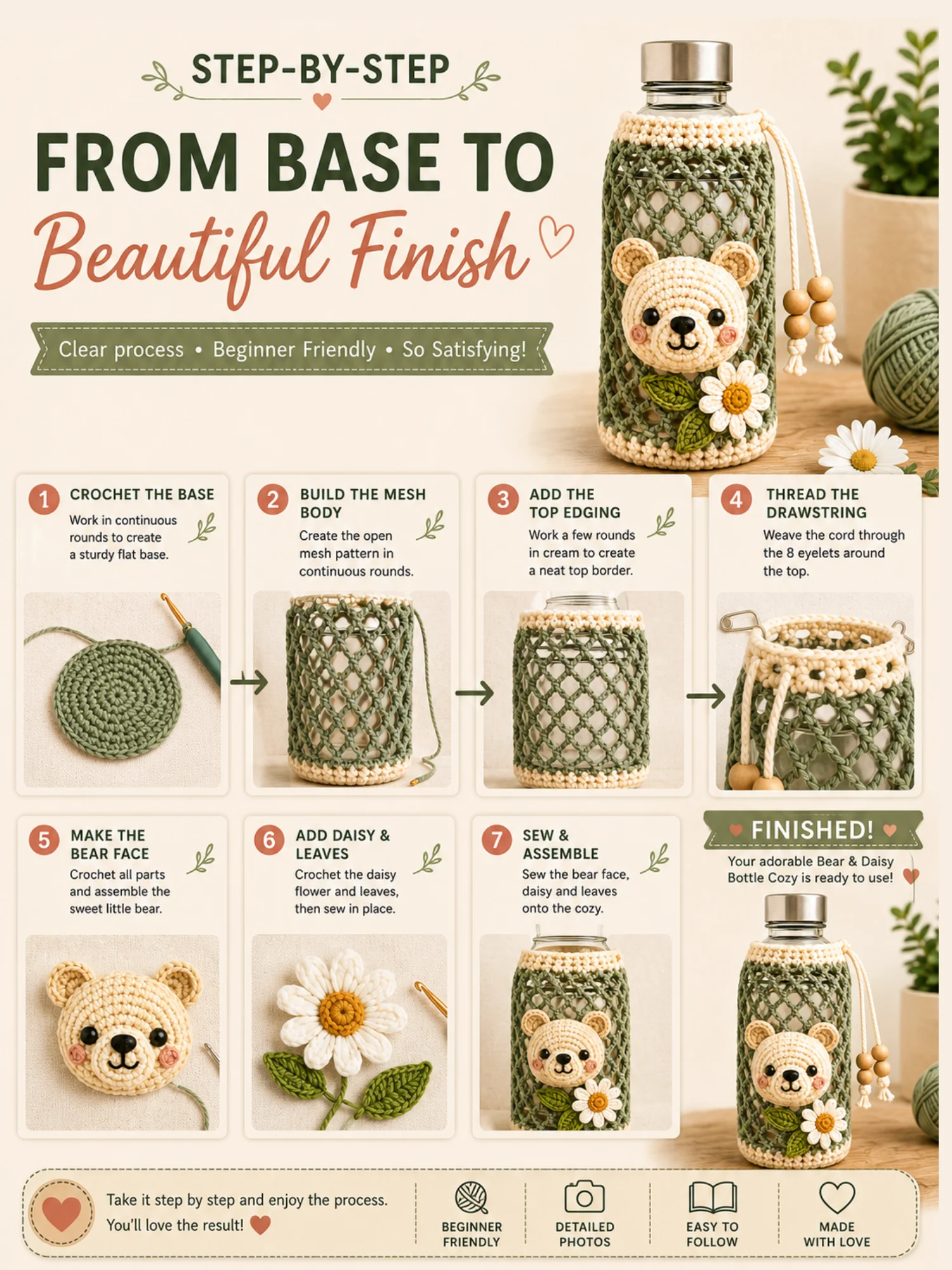 Bear & Daisy Bottle Cozy PDF Pattern product image (5)