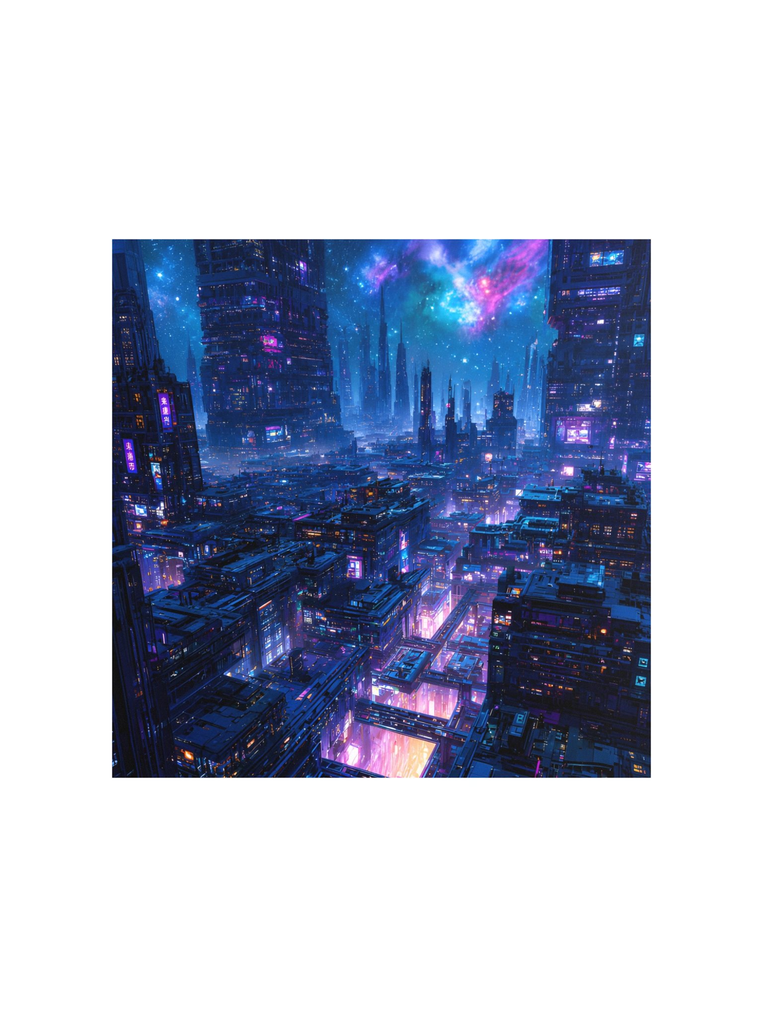 Futuristic Cyberpunk City Wall Art | Neon Galaxy Skyline Poster | Sci Fi Gamer Room Decor product image (2)