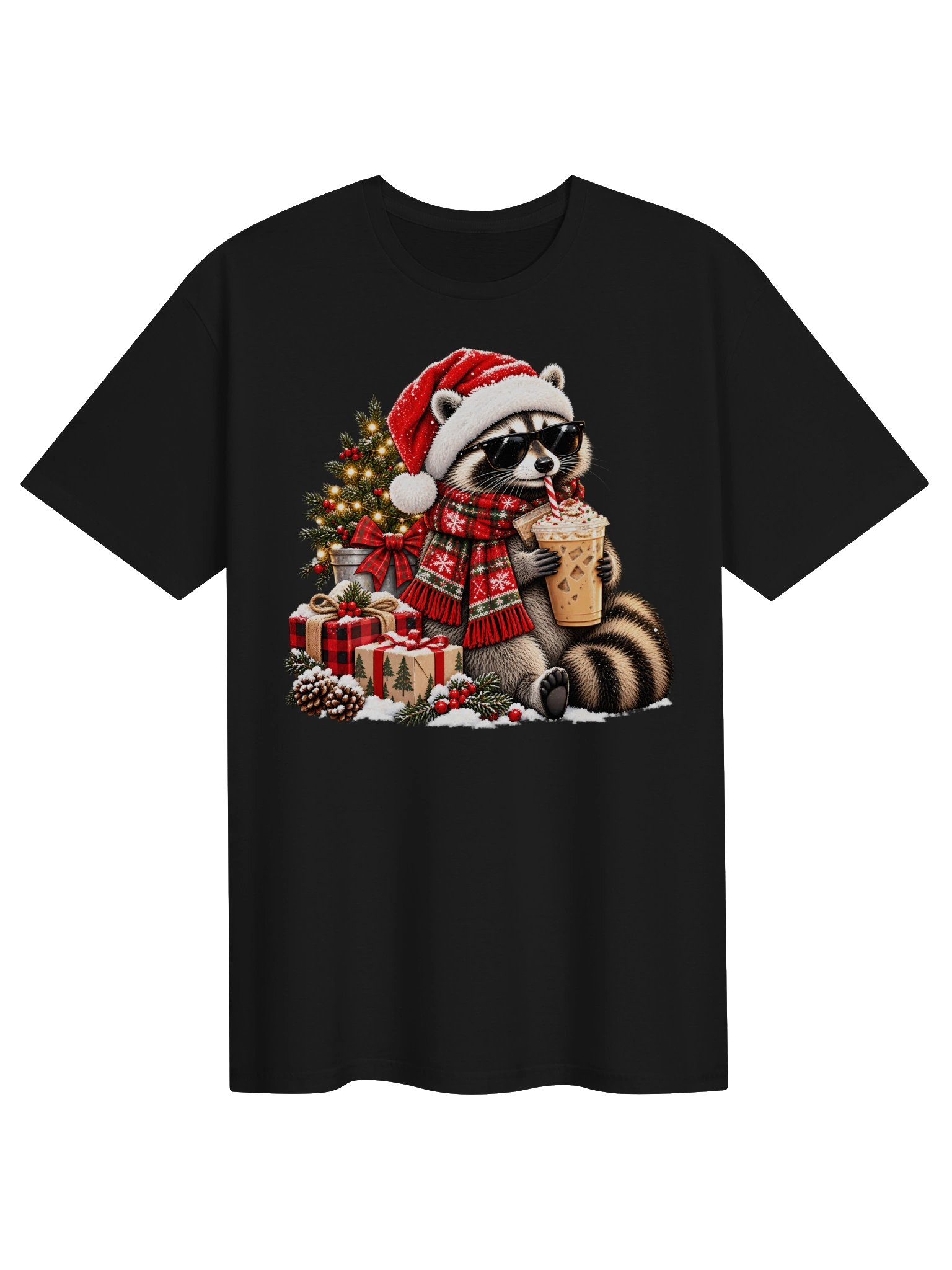 Festive Raccoon Holiday Drink T-shirt product image (1)