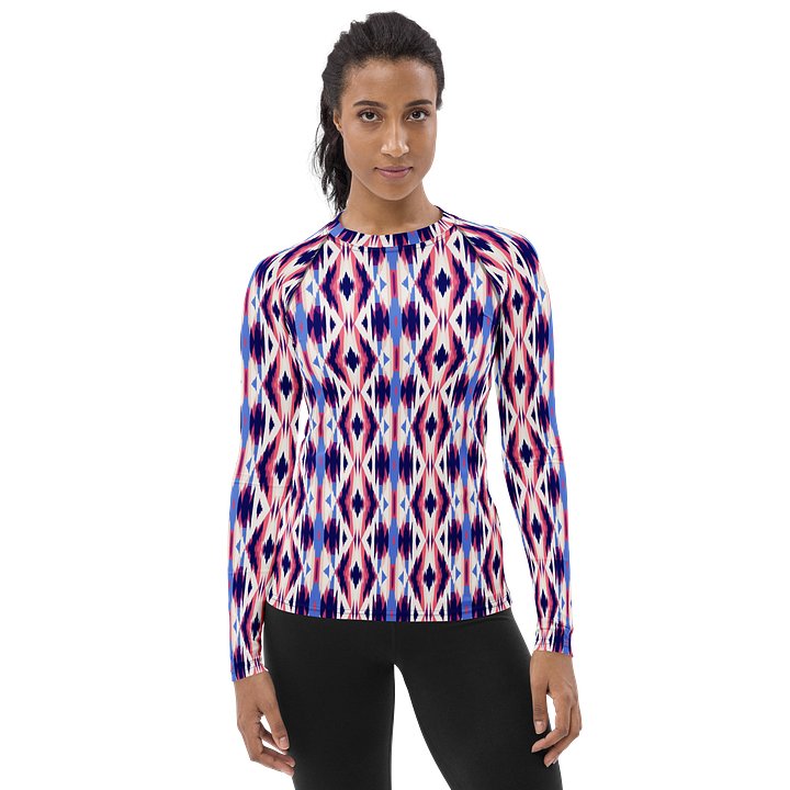 Vibrant Ikat Diamond Pattern Women's Rash Guard product image (1)
