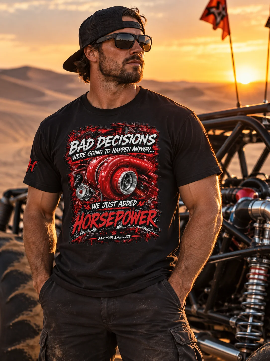 Sandcar Syndicate #3 – Bad Decisions & Horsepower Glamis Tee product image (1)
