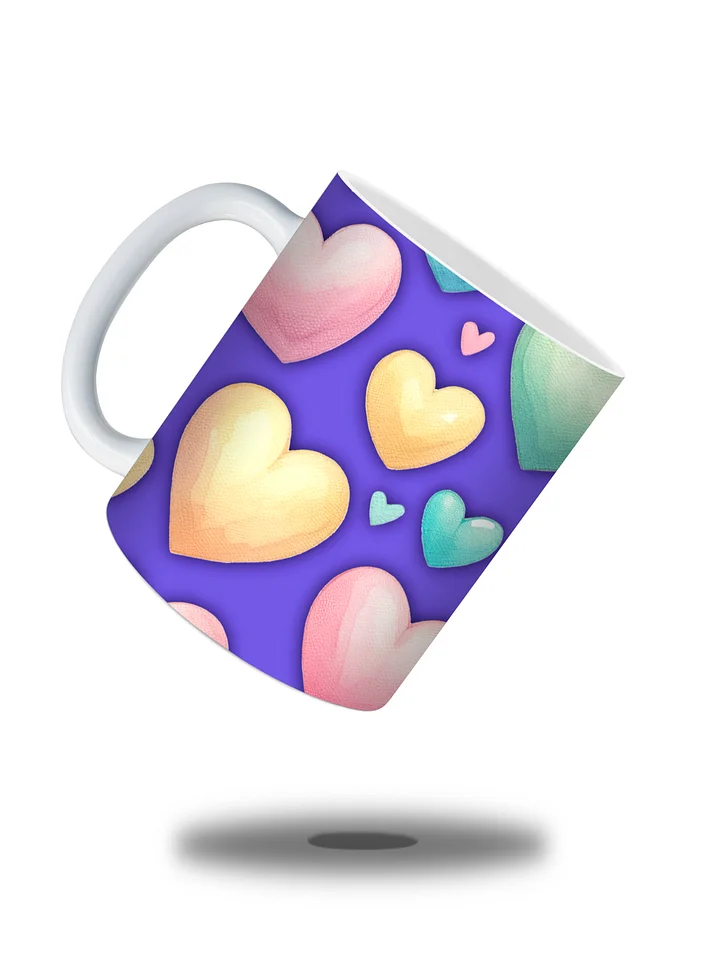 (Purple) Colorful Hearts 11oz Coffee Mug – Cute and Romantic Love-Themed Ceramic Cup – Perfect for Valentine's Day, Anniversaries, or Daily Use product image (2)