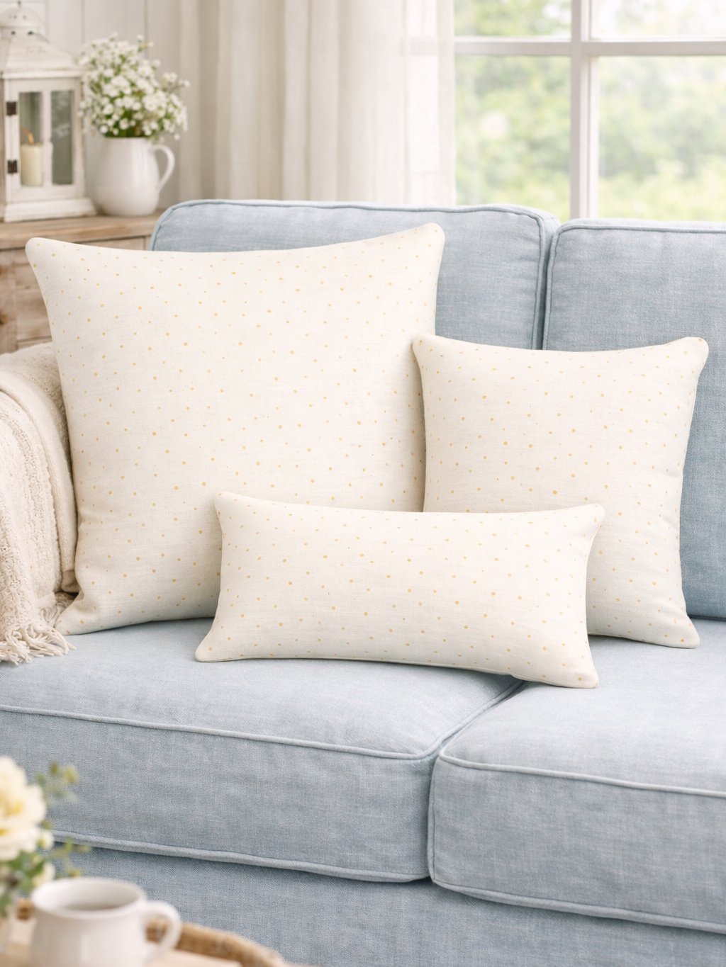 TINY YELLOW PASTEL DOTS THROW PILLOW IN THREE SIZES product image (1)