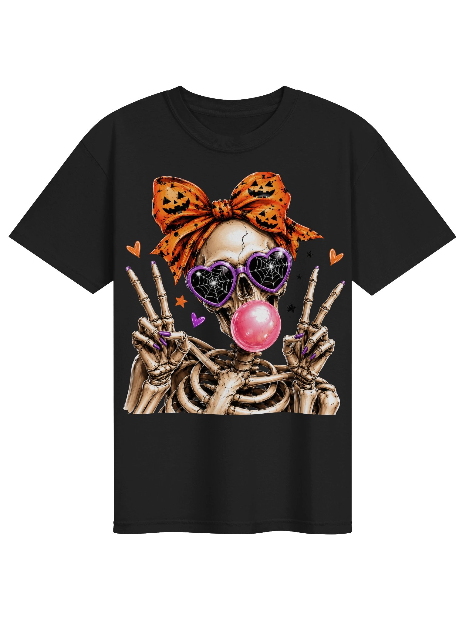 Pink Bubblegum Skeleton Girl T-Shirt — Halloween Bow Graphic Tee, Oversized Fit product image (3)