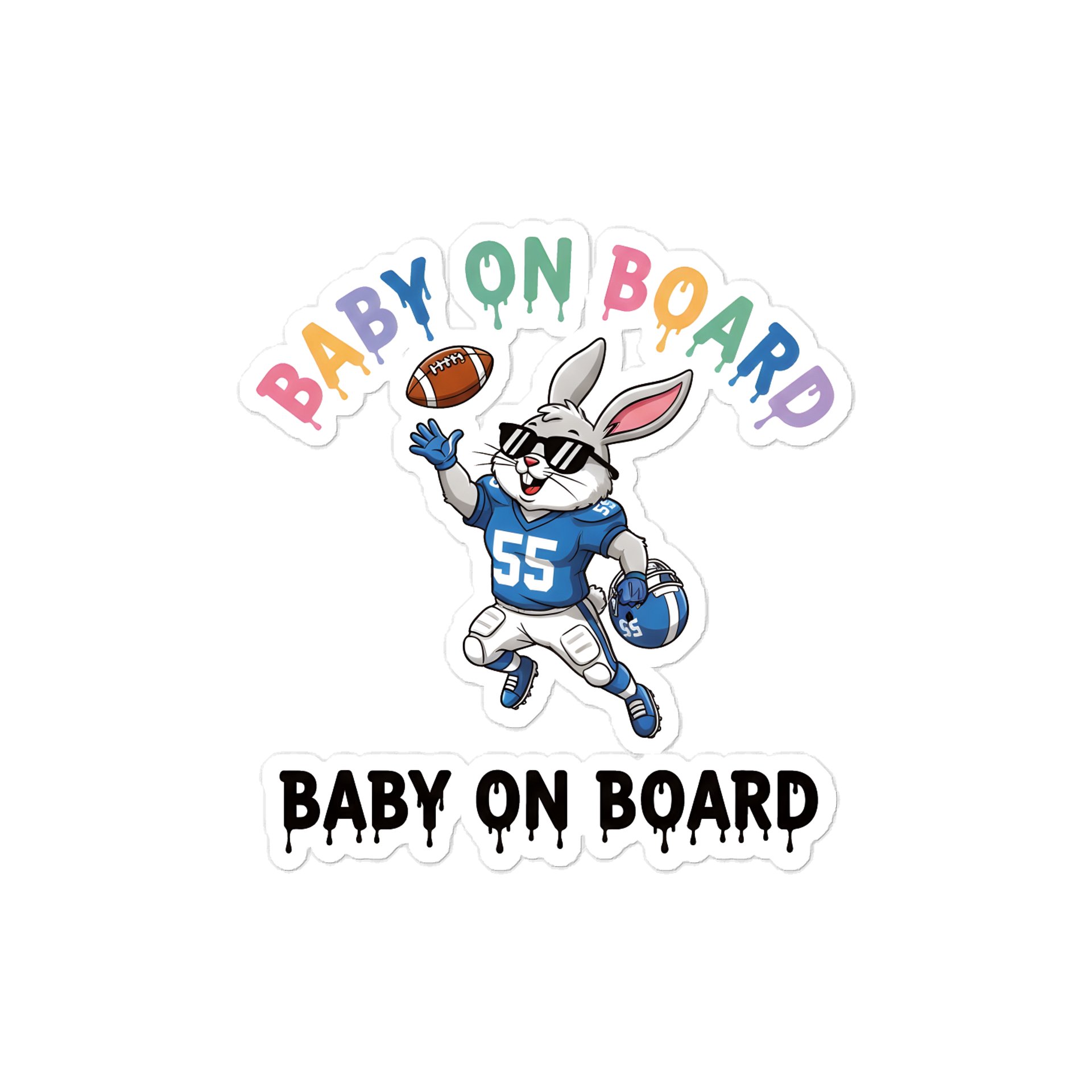 Funny Bunny Football Baby on Board Sticker - 5x5 Weatherproof Vinyl Car Decal - Cute Sporty Bunny Tailgate Decor - Premium Outdoor Grade Safety Sign for SUVs & Jeeps product image (1)
