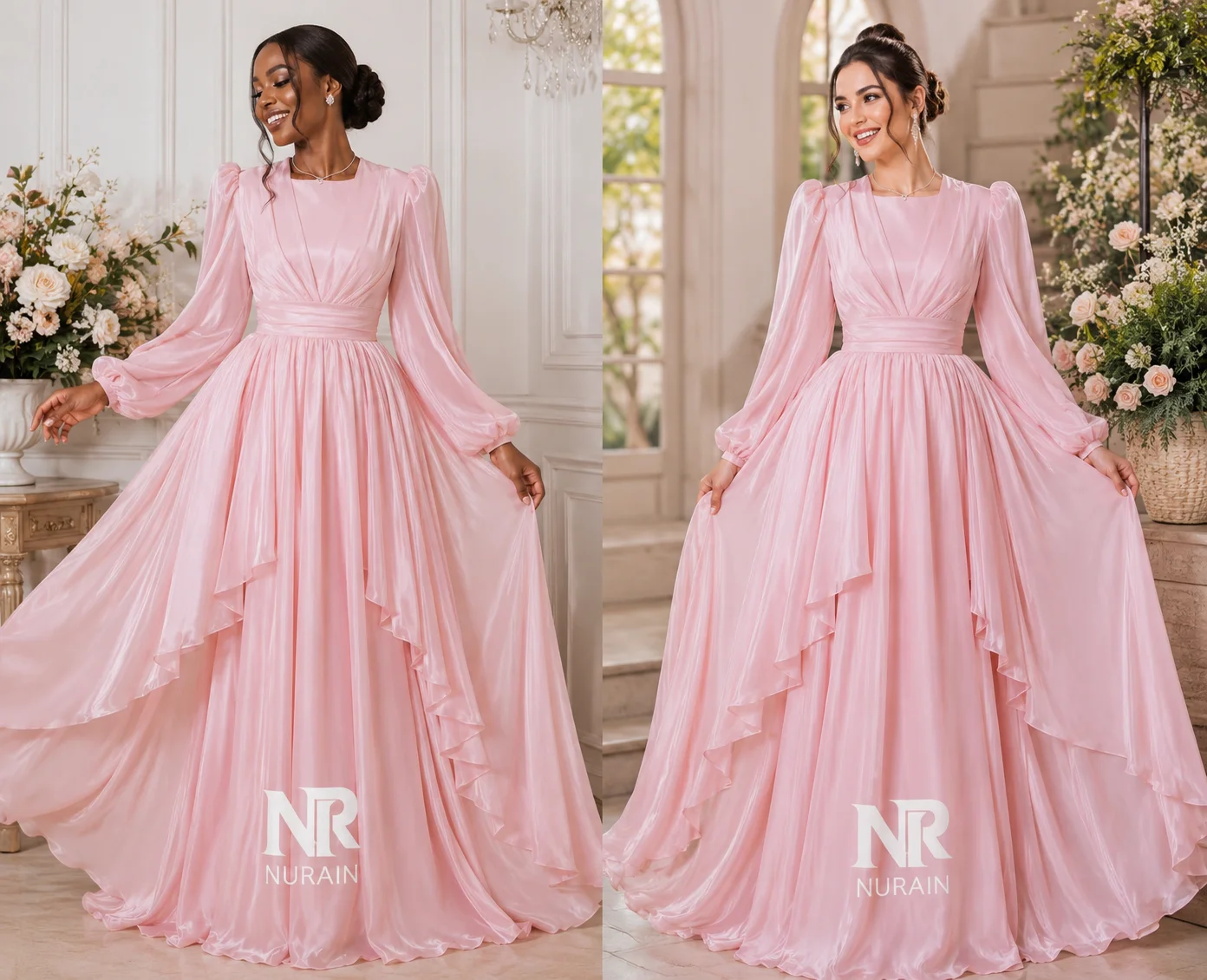 Luxury Women's Organza A-Line Evening Gown – Elegant Square Neck Long Sleeve Tiered Ruffle Prom Dress for Weddings, Galas & Formal Events product image (3)