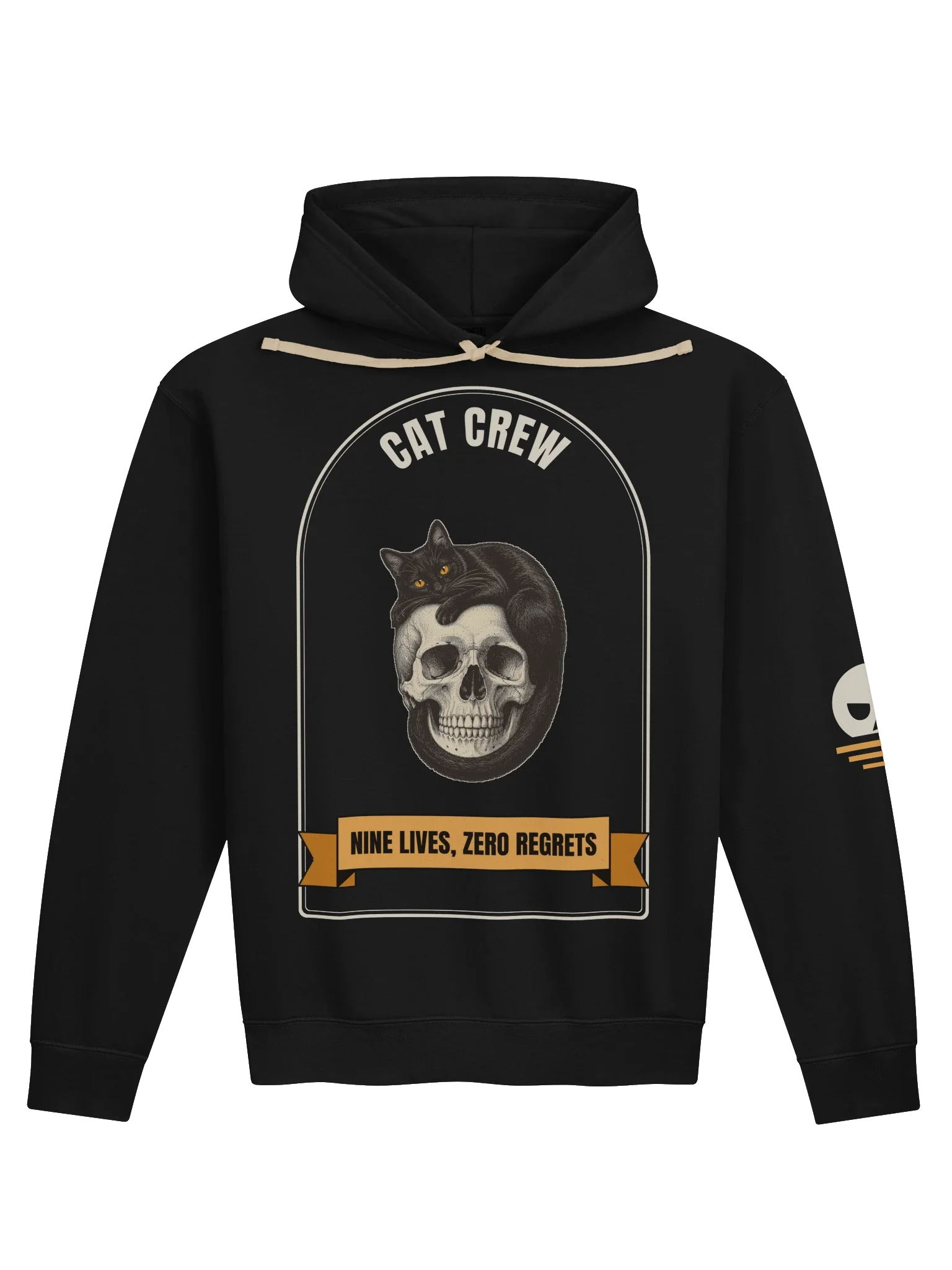 Cat Crew Skull Hoodie (Dark): Nine Lives, Zero Regrets, Black