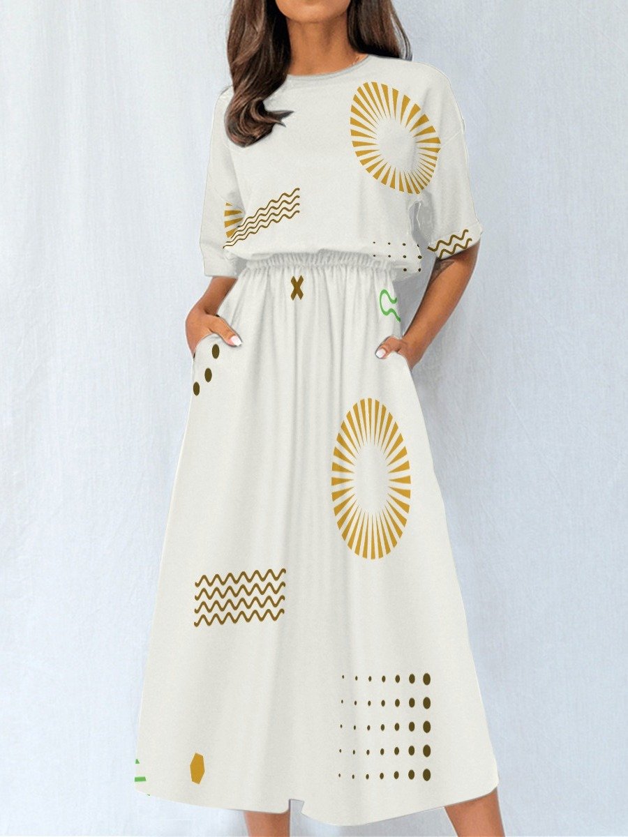 Golden Sunburst Geometric Midi Dress product image (3)