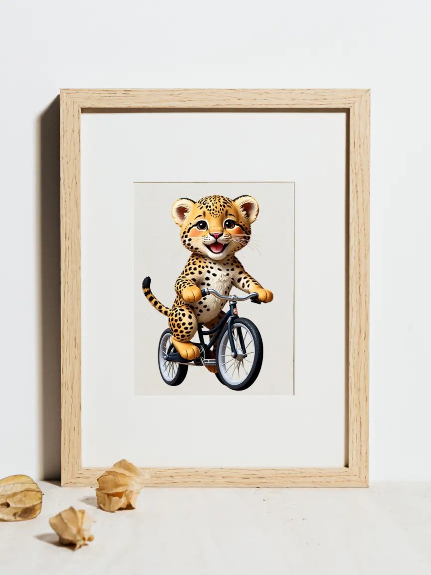 Baby Leopard Riding a Bike Kid Nursery Print Child Wall Art product image (4)