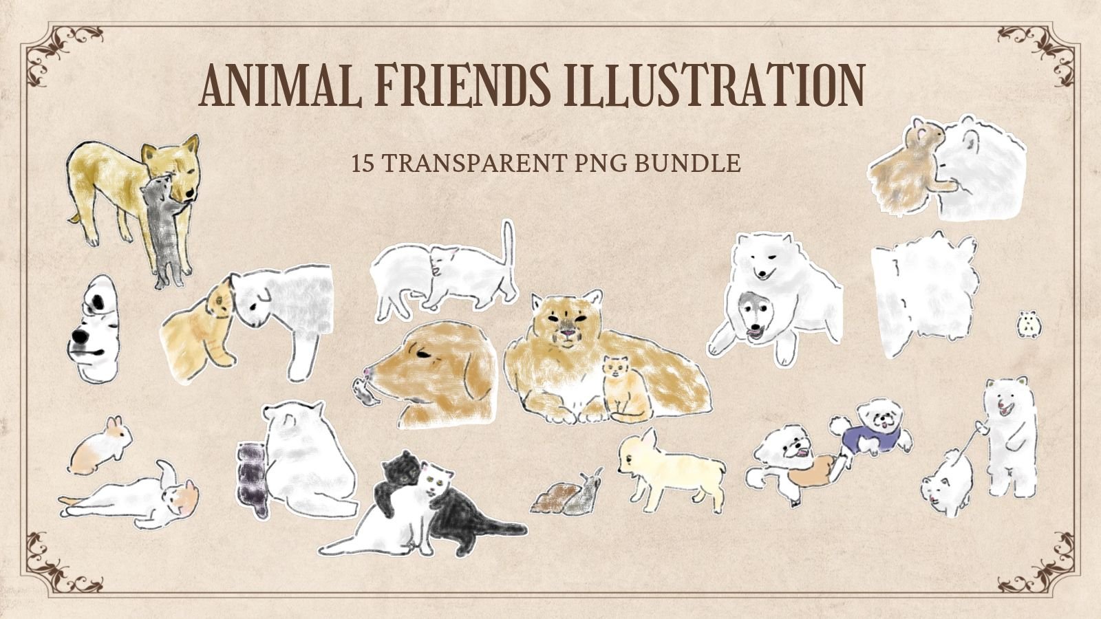 15 Hand-Drawn Animal Friends PNG Clipart Bundle product image (1)