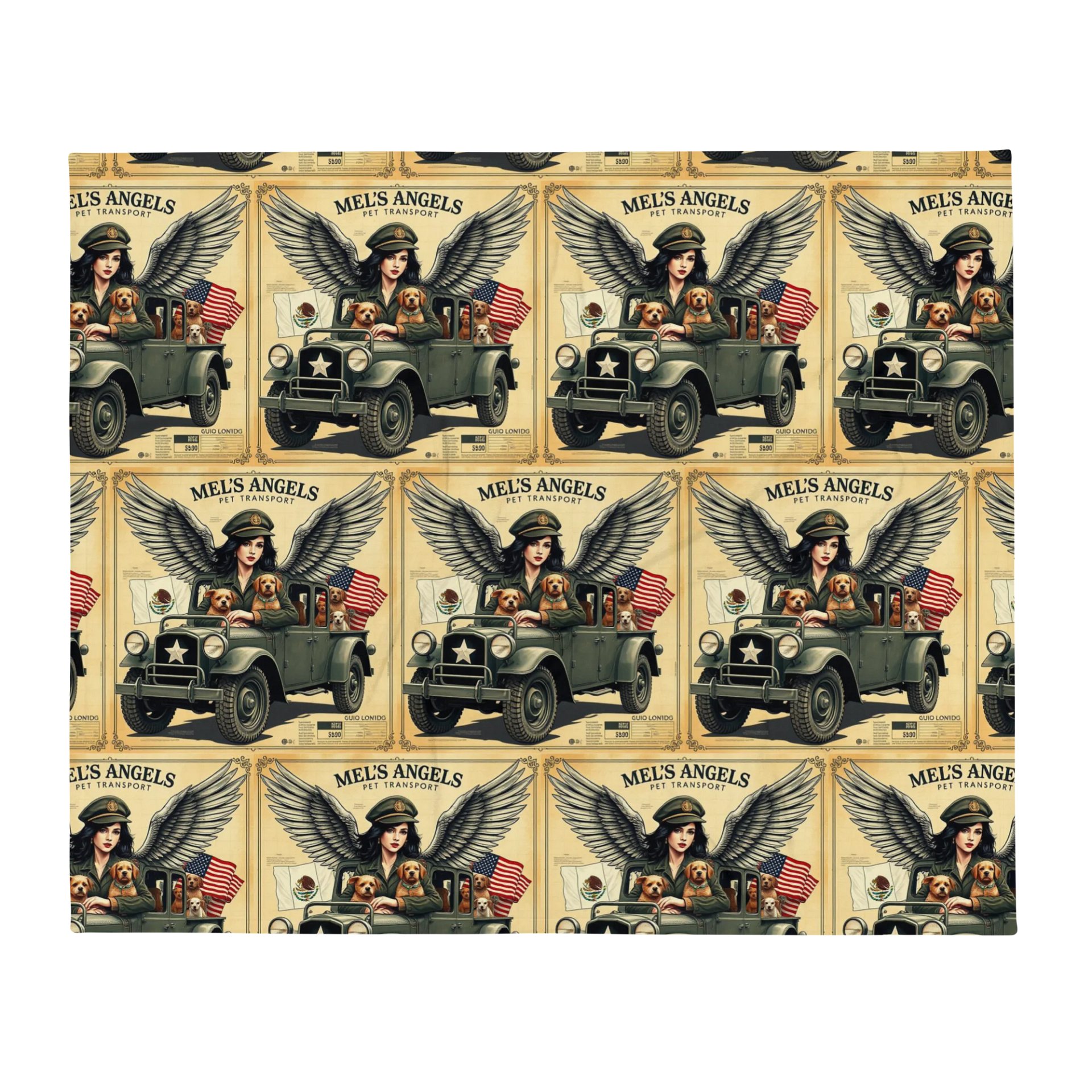 Mel’s Angels Vintage Military Jeep Dog Lover Throw Blanket – Adventure Travel Pet Art, Mexico US Design, Cozy Dog Gift product image (9)