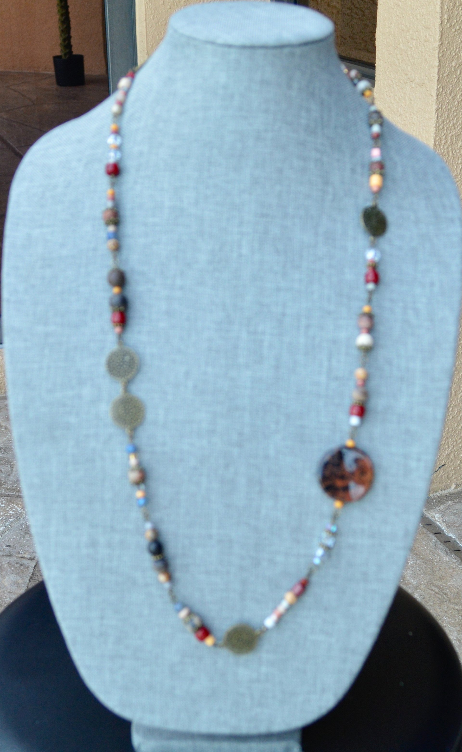 Multi Gemstone Handmade Beaded Earthy Layering Necklace With Obsidian and Agate Beads product image (2)