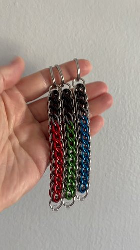 these chainmaille keychains are coming in hot with the refresh! previously all anodized aluminum, they now have been upgraded...