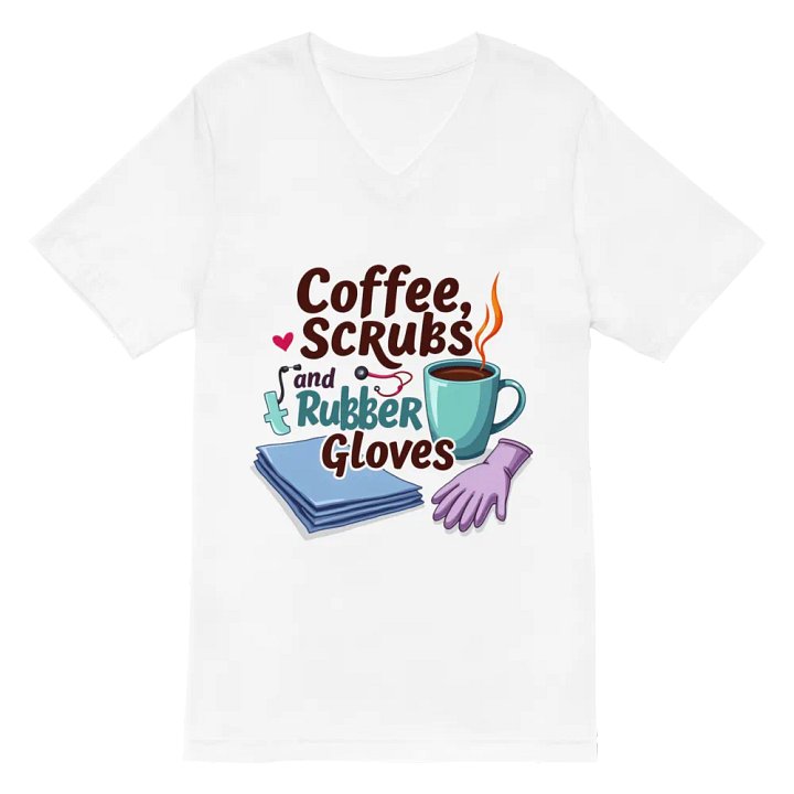 Coffee, Scrubs, and Rubber Gloves V-Neck Tee product image (2)