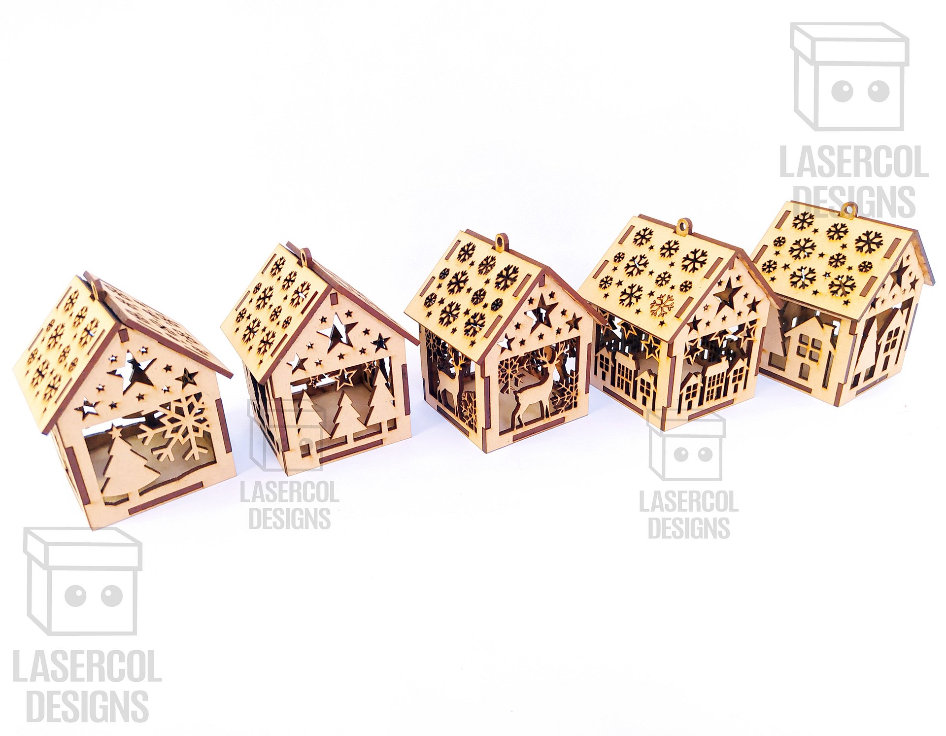 Christmas House Ornaments Set 4 (2 Sizes, 5 Styles) - Laser Cut Files product image (4)