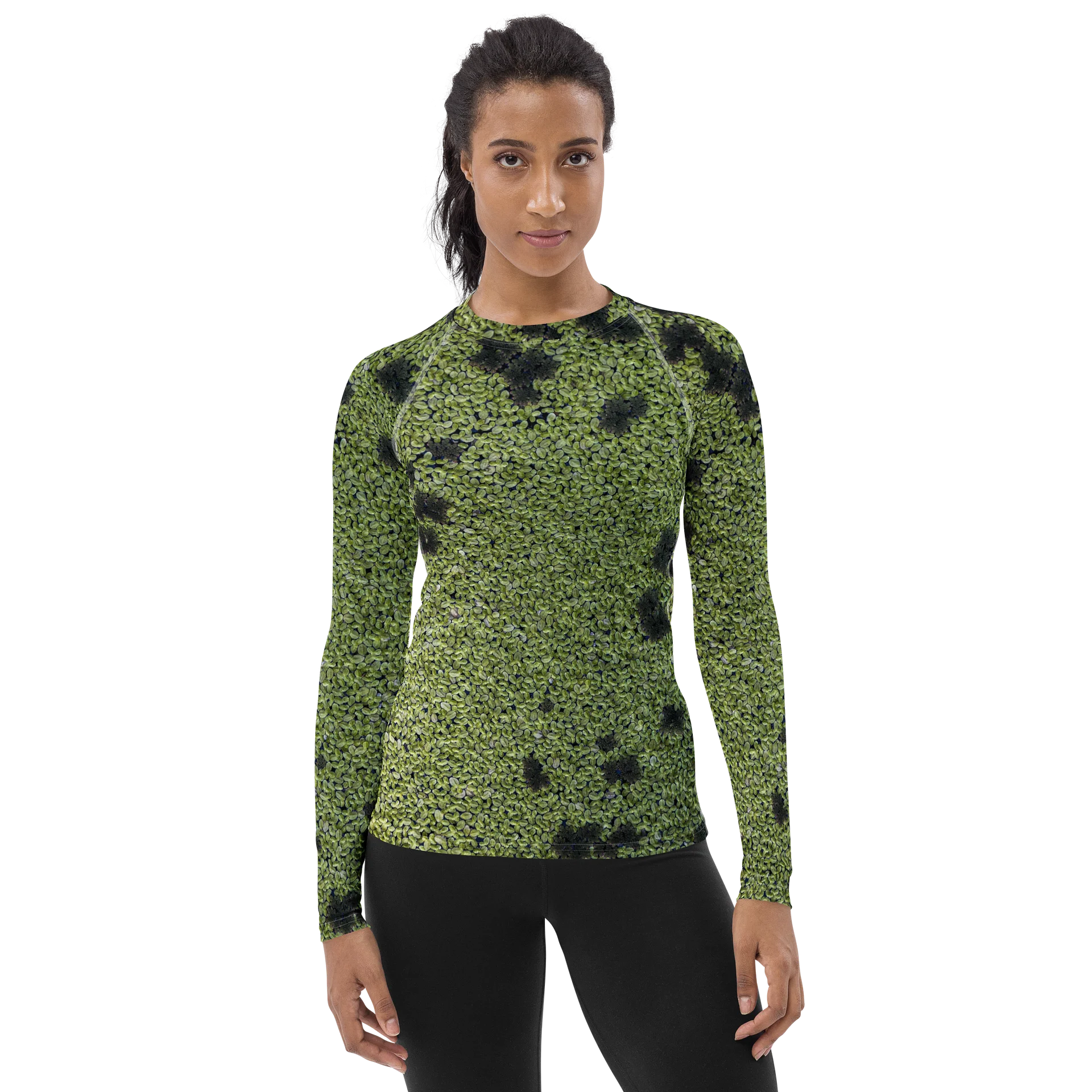 Verdant Life: Women’s All-Over Print Earthy Green Seeds Long Sleeve Rashguard | Water Sports & Surf Shirt | Botanical Athletic Compression Swim Shirt product image (1)