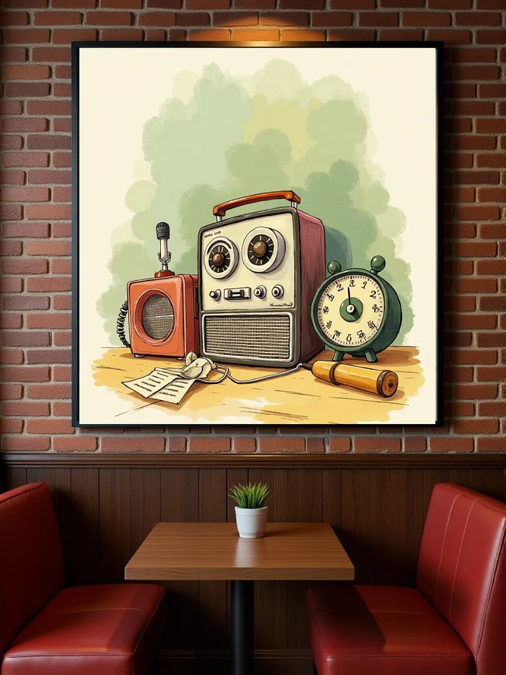 Retro Radio & Vintage Alarm Clock Wall Art – Nostalgic Mid-Century Decor product image (1)