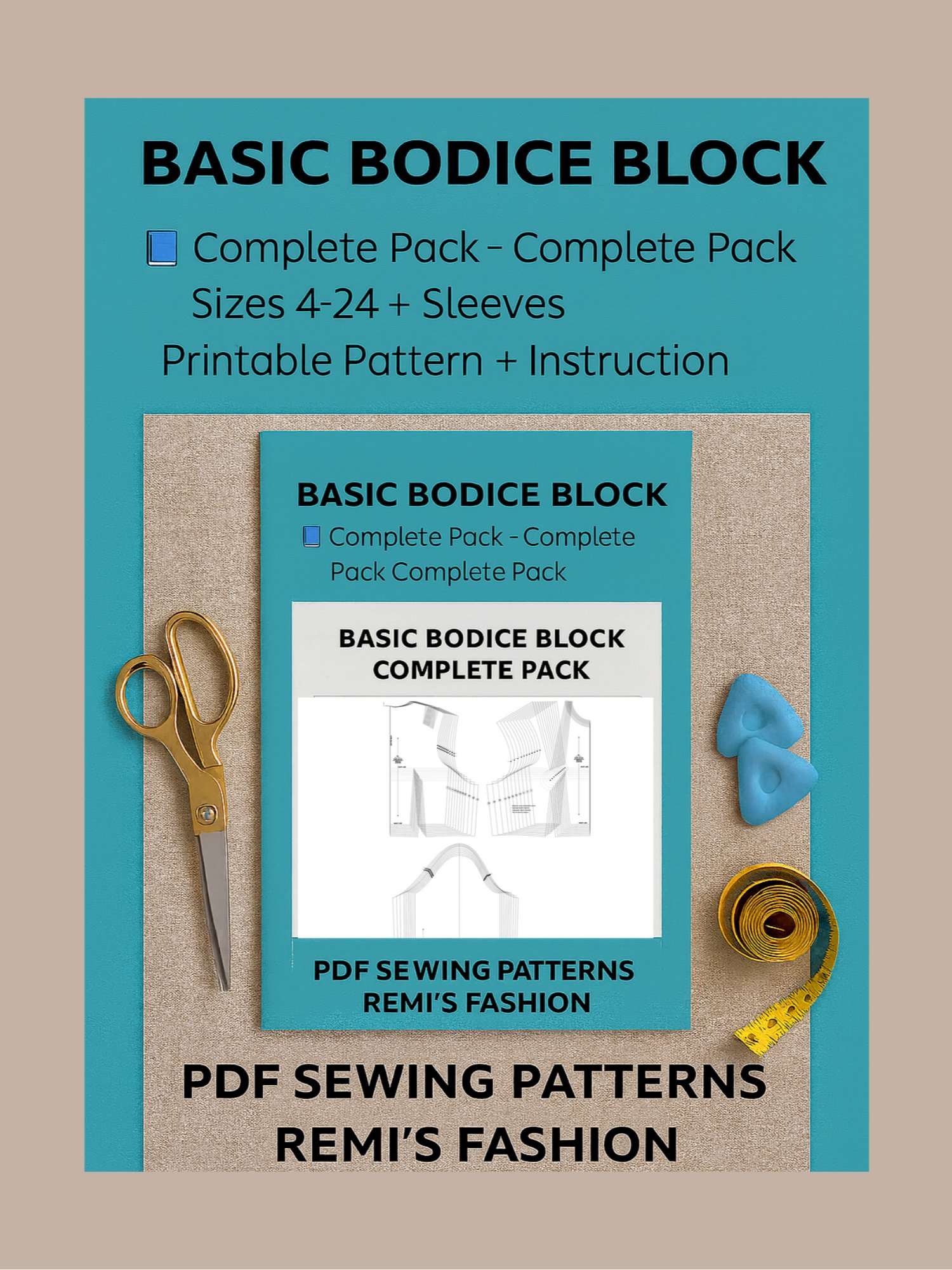 Bodice Block Sewing Pattern Bundle – UK Sizes 4–24 (PDF) product image (1)
